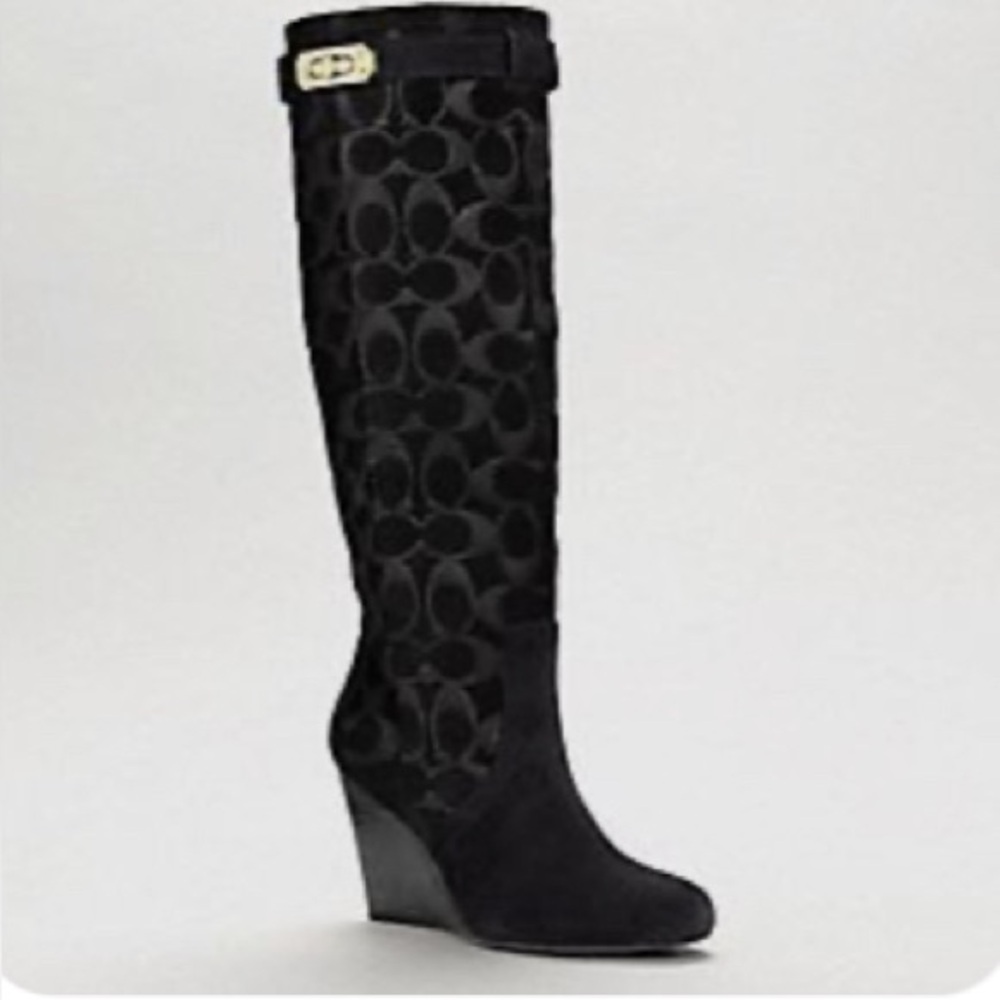 ❤️❤️ Coach Angie Brown Suede Logo Wedge Tall Boots size 7❤️❤️